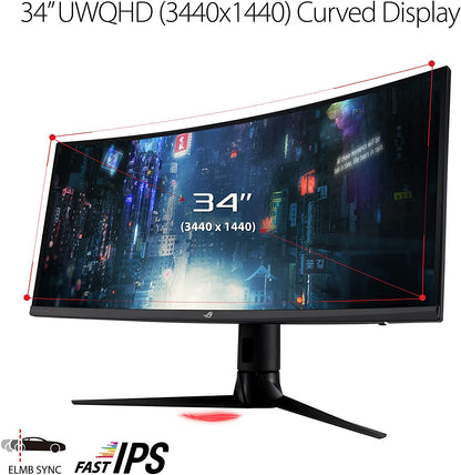 Asus ROG Strix 34” Ultra-wide Gaming Monitor (XG349C) - UWQHD (3440 x 1440), 180Hz, 1ms, Extreme Low Motion Blur Sync, 135% sRGB, G-Sync Compatible, DisplayHDR 400, Eye Care, USB-C, DisplayPort, HDMI