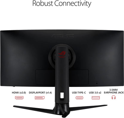 Asus ROG Strix 34” Ultra-wide Gaming Monitor (XG349C) - UWQHD (3440 x 1440), 180Hz, 1ms, Extreme Low Motion Blur Sync, 135% sRGB, G-Sync Compatible, DisplayHDR 400, Eye Care, USB-C, DisplayPort, HDMI