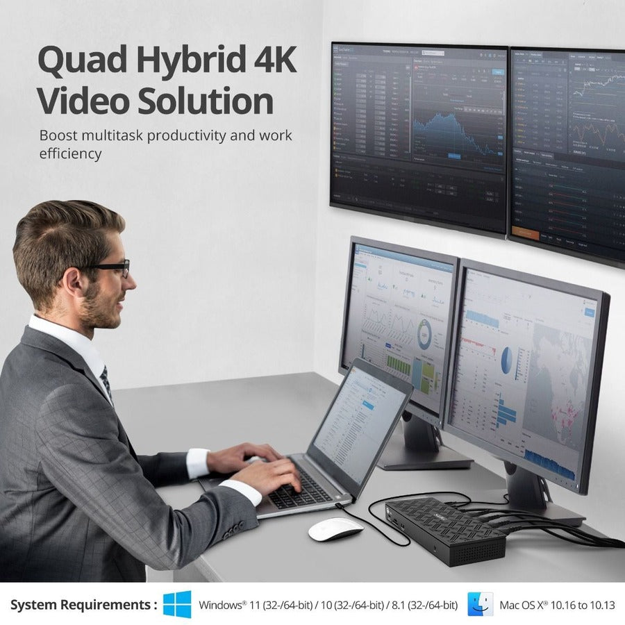 SIIG USB-C Quad Hybrid 4K Video Docking Station with 100W PD